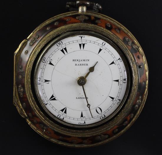 A late 18th century base metal keywind verge pocket watch made for the Turkish market by Benjamin Barber,